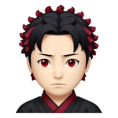 Tanjiro Kamado has a kind, yet determined, appearance with ruffled, black hair that has red/burgundy tips. His most prominent facial features are his wide, dark red eyes and a distinctive scar on the top left of his forehead. sticker