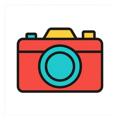 camera, flat color icon style, bold shapes, clean outline, minimal details sticker