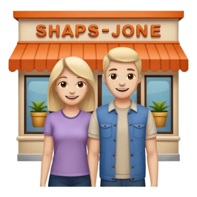  two characters + shop building sticker