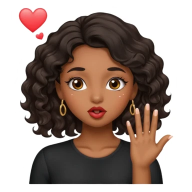 A brown skin girl with black wavy hair with long eyelashes blowing kisses sticker