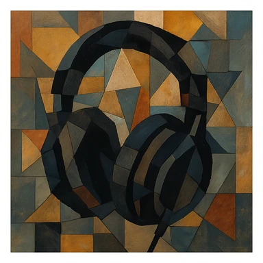 black gothic headphones with fragmented shapes and dark accents in cubist abstraction style sticker