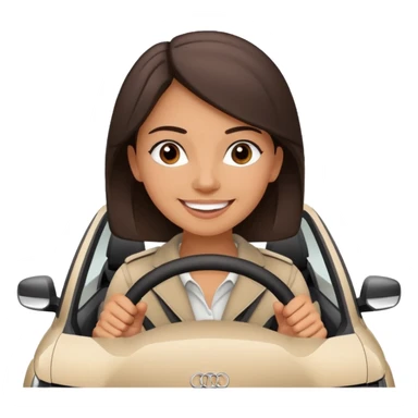 Young adult Woman with dark brown hair driving an Audi a1 fast loving life sticker