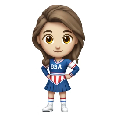 White skin brown hair cheerleader wearing Red white and blue with a B on the front sticker