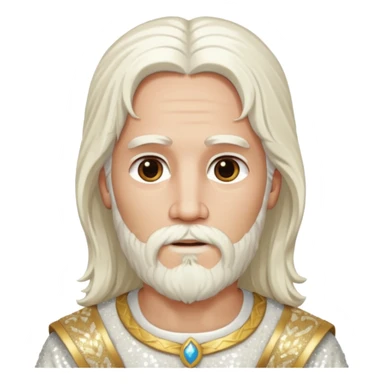 Jesus, Son of God from Gods and Goddesses with long white hair and beard, ivory sequin outfit sticker
