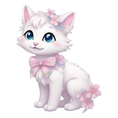 Anthro Cute Cool Pastel Kawaii gorgeous sparkly ethereal fantasy animal creature with blue eyes furry sona with flowers and ribbons beautiful aesthetic sticker