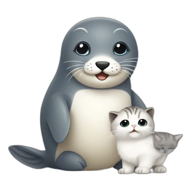 Flat design of a baby seal playing with a baby owl and a baby cat sticker