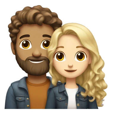 Brunette girl with Brown wavy hair hugging blond boy and white skin whit a beard lovingly couple sticker