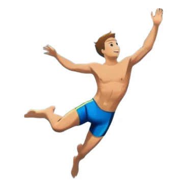 A diver mid-air, plunging from a high cliff into the sparkling ocean below. The background features rugged cliffs, clear blue water, and a bright sky, emphasizing the excitement and danger of the sport with a sense of freedom and adventure. sticker