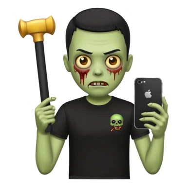 zombie emoji with buzz cut black hair and black t-shirt  iPhone stick  sticker