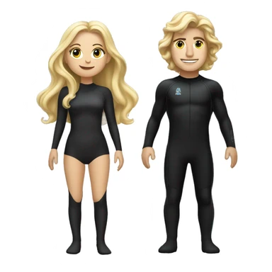 blonde white woman long hair wearing all black standing next to Jack Schlossberg in a wetsuit sticker