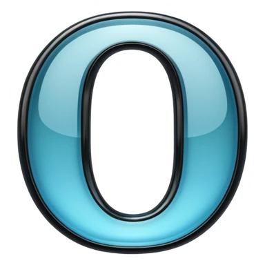 Photo of a 3d made of glass letter "О", black solid background, symmetrical sticker