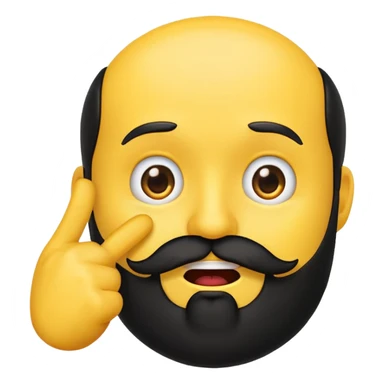 yellow emoji with a black beard, mouth facing to the side, raising one eyebrow, making a 'no' gesture with its hand sticker