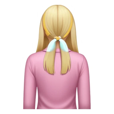 close up back view of long straight blonde hair, light pink shirt sticker