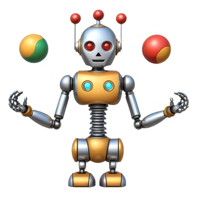 a Circus juggler robot juggling two metal ball sticker