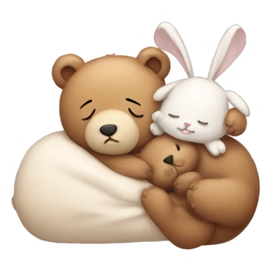 a bear and a bunny sleeping together sticker