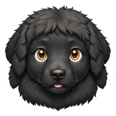 black dog with fluffy slightly curly coat, white chest, looking forward sticker