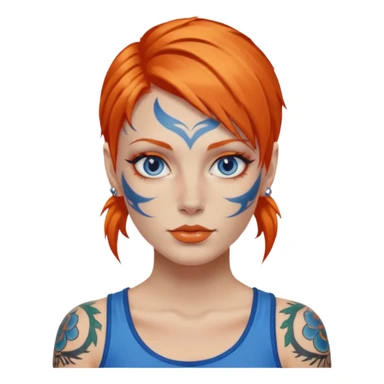woman with tattooed faces and orange hair sticker