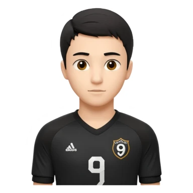 Apple iOS style 22 year old soccer player standing confident, black jersey #9, premium 3D sticker