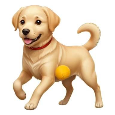 A Labrador Retriever playing fetch with a ball in a backyard garden, mid-action with joyful expression. Natural sunlight, realistic motion blur, outdoor realism. sticker