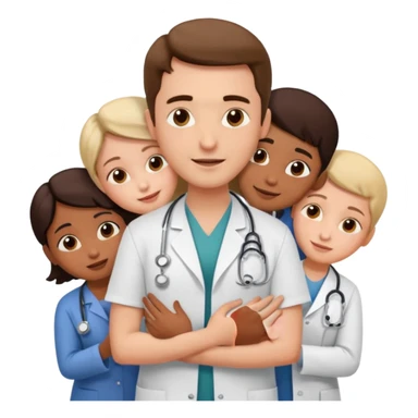 medico abraçando varios pacientes sticker