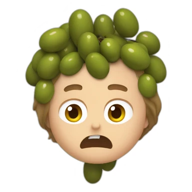Olives falling over a scared white guywith brown hair sticker