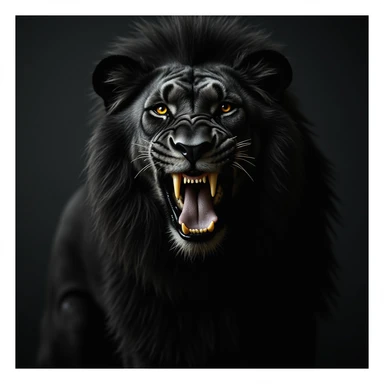 a black lion with a gold tooth, realistic style sticker