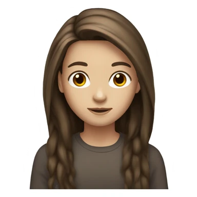 brown medium long hair, brown eyes, white skin  sticker