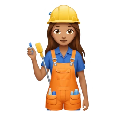 beautiful girl with long brown hair constructing new bathroom area with new shower and amenities  sticker