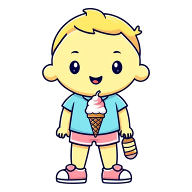 a kid wearing ice cream shorts with a shirt that says 67 sticker