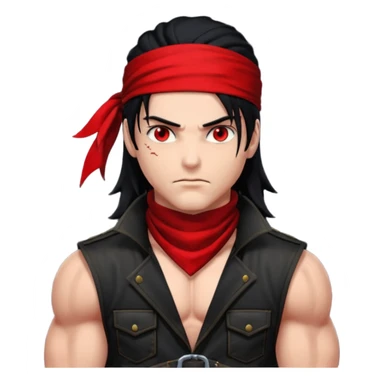 Vincent Valentine from Final Fantasy 7, close-up face, glowing red eyes, black hair, red bandana sticker