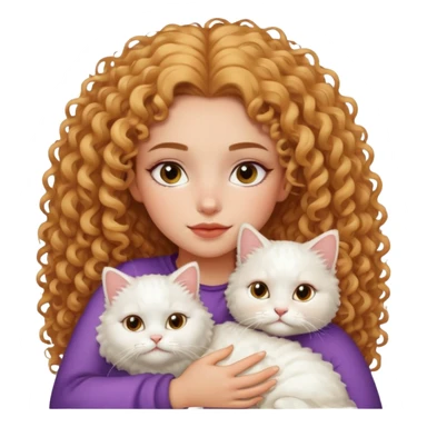 lightskin girl with frizzy curly hair, clean girl makeup, snuggling with a white Persian cat sticker