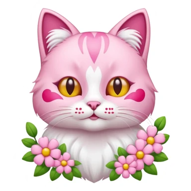 Pink cat with Flowers and hearts sticker