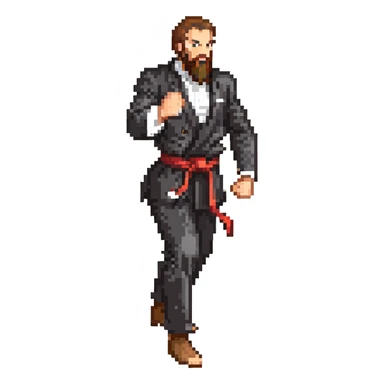 bearded man in a black suit, dynamic martial arts fighting stance sticker