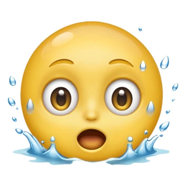 Classic yellow emojis face with super wide eyes and a large open mouth and a splash of water hitting its face sticker