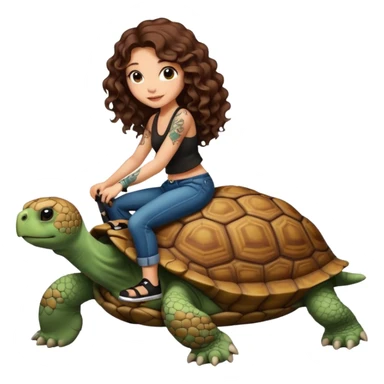 ccute woman long curly brown hair tattoos riding big tortoise sticker