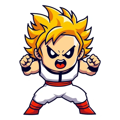 a coughing Super Saiyan stoner in a dynamic pose with spiky golden hair and red eyes, smoke swirling around, smokey background sticker