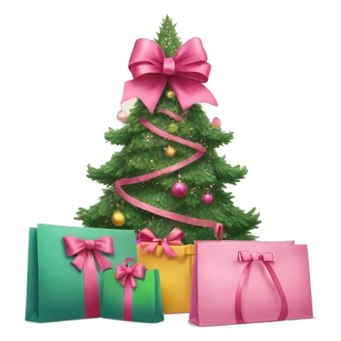  christmas tree with a pink bow an shopping bags underneeth sticker