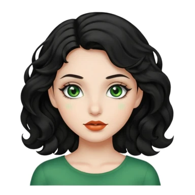 A girl with green eyes, black wavy hair with clean girl make up sticker