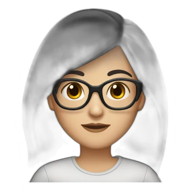 generate emoji unrussian girl with long black hair, glasses, dark-black hair, brown eyes sticker