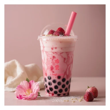 photorealistic elegant pink bubble tea, no background sticker