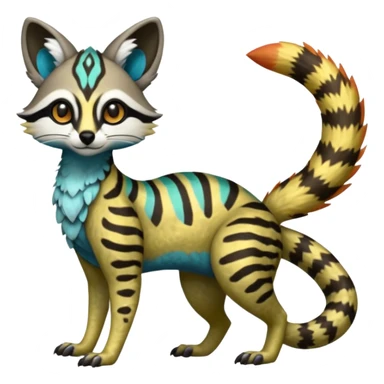 Rare realistic tropical exotic cute epic pretty beautiful handsome gorgeous aesthetic colorful vibrant Vernid-Protogen-Primagen-Wickerbeast-Genet-Trico-species-Fakemon-hybrid-creature by LiLaiRa, beautiful intricate markings, full body sticker