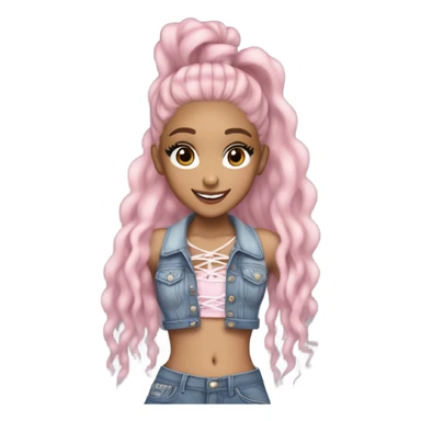 Ariana grande wearing a Shakira lace up croc top and short jeans and pink highlights  sticker