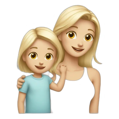 blond mother with straight blond hair, baby son with blond hair, brindle cat and white cat with gray spots sticker