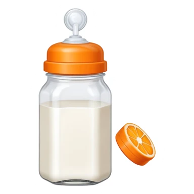 pixel art baby bottle containing milk with orange lid sticker