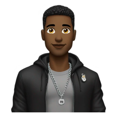 An Birmingham strong male wearing silver chain on a black jacket,cool,style sticker