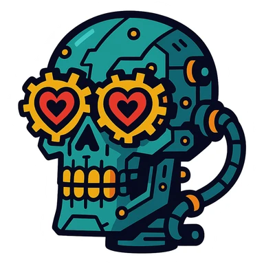 cyber skull with steampunk heart eyes sticker