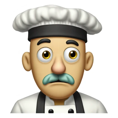 Anxious Italian Man in the Courage The Cowardly Dog Artstle with a squidward like nose, a chef hat, a small black moustache, and large mouth behind his nose. sticker