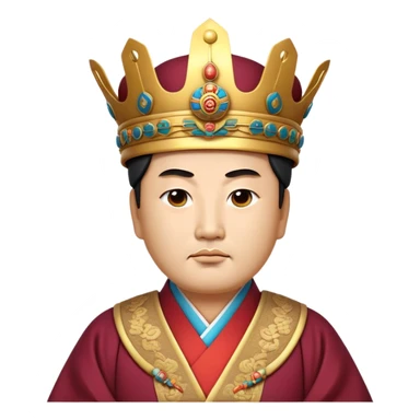 Cinematic Realistic King Sejong Portrait Emoji, depicted as a wise benevolent monarch in traditional Korean royal attire with a thoughtful gaze, rendered with intricate textures and regal soft lighting that captures his historical significance. sticker