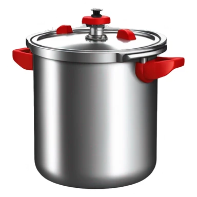 Stainless steel pressure pot, with black gights, lid with 3 clamps on the cover, red line on the knob sticker