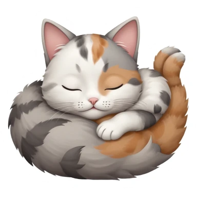 grey and white small cat with eyes closed lying down upside down tightly hugging its own face sticker